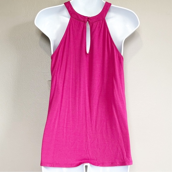 New York & Company Blouse Cut Out Halter Relaxed Fit Tank Top Medium Pink - Picture 2 of 7